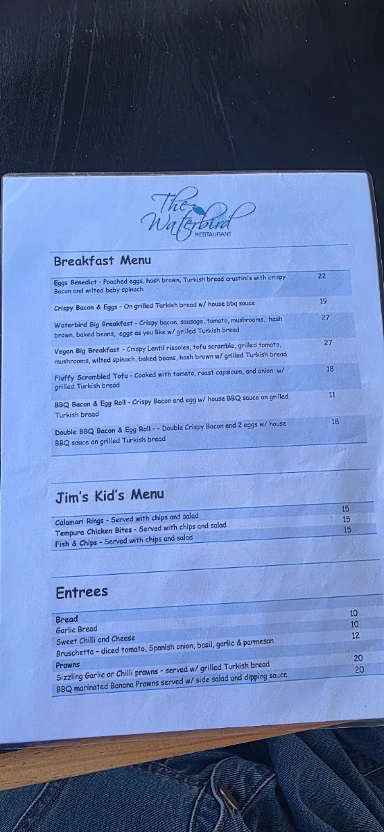 Menu, Waterbird Restaurant