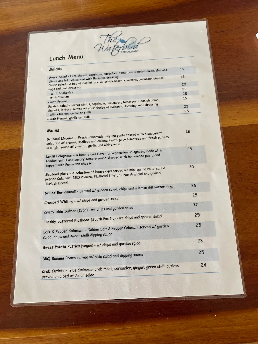 Menu, Waterbird Restaurant