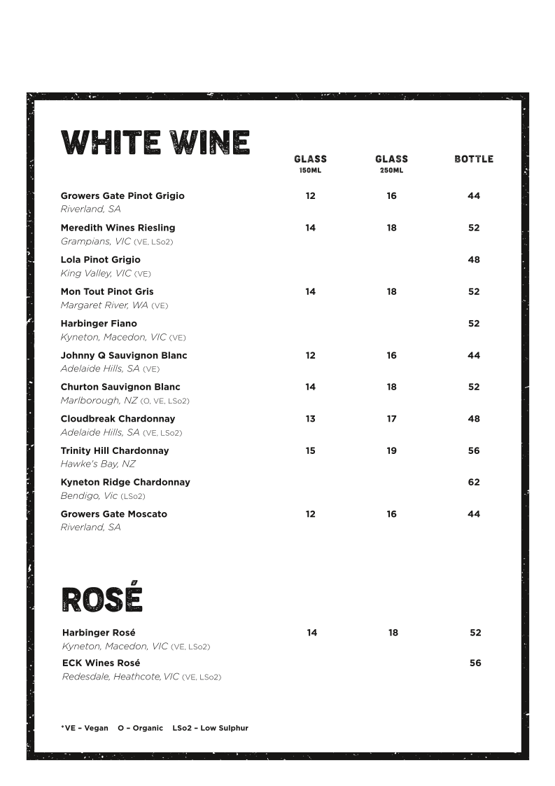 Menu, Pig and Whistle Hotel | Trentham VIC