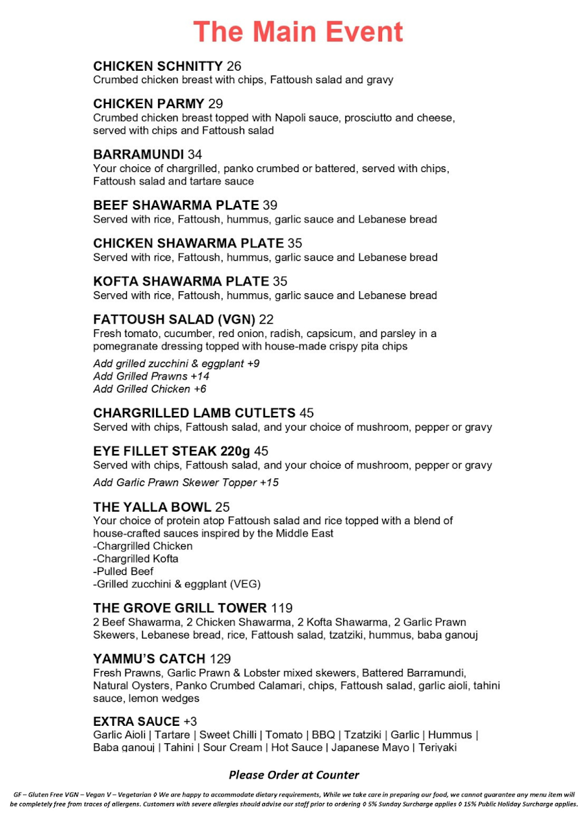 Menu, Grove Social