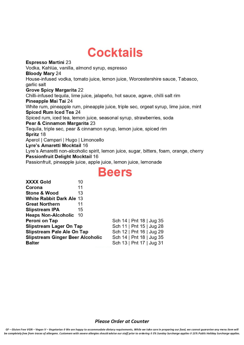 Menu, Grove Social