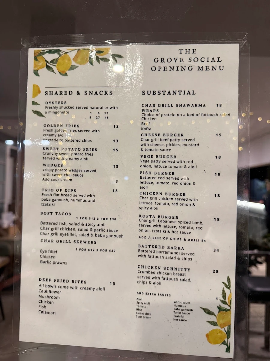 Menu, Grove Social