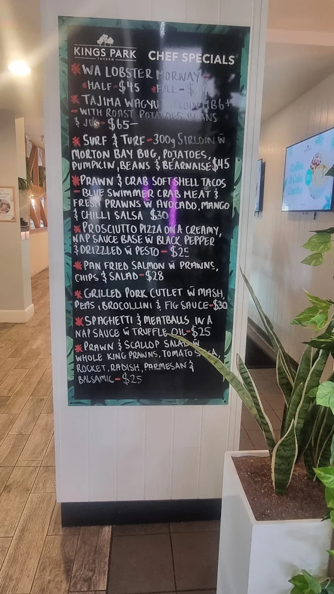 Menu, Kings Park Tavern
