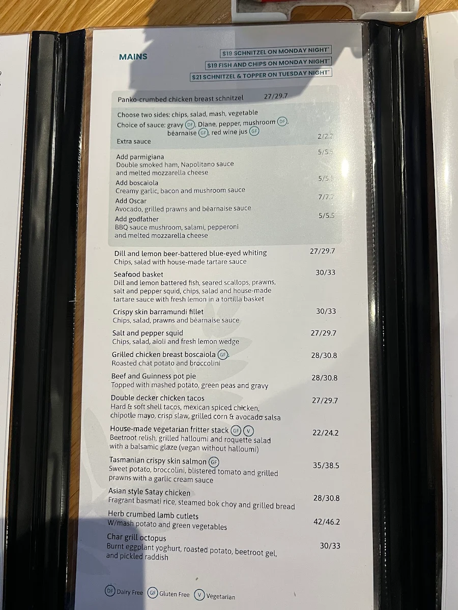 Menu, Kings Park Tavern