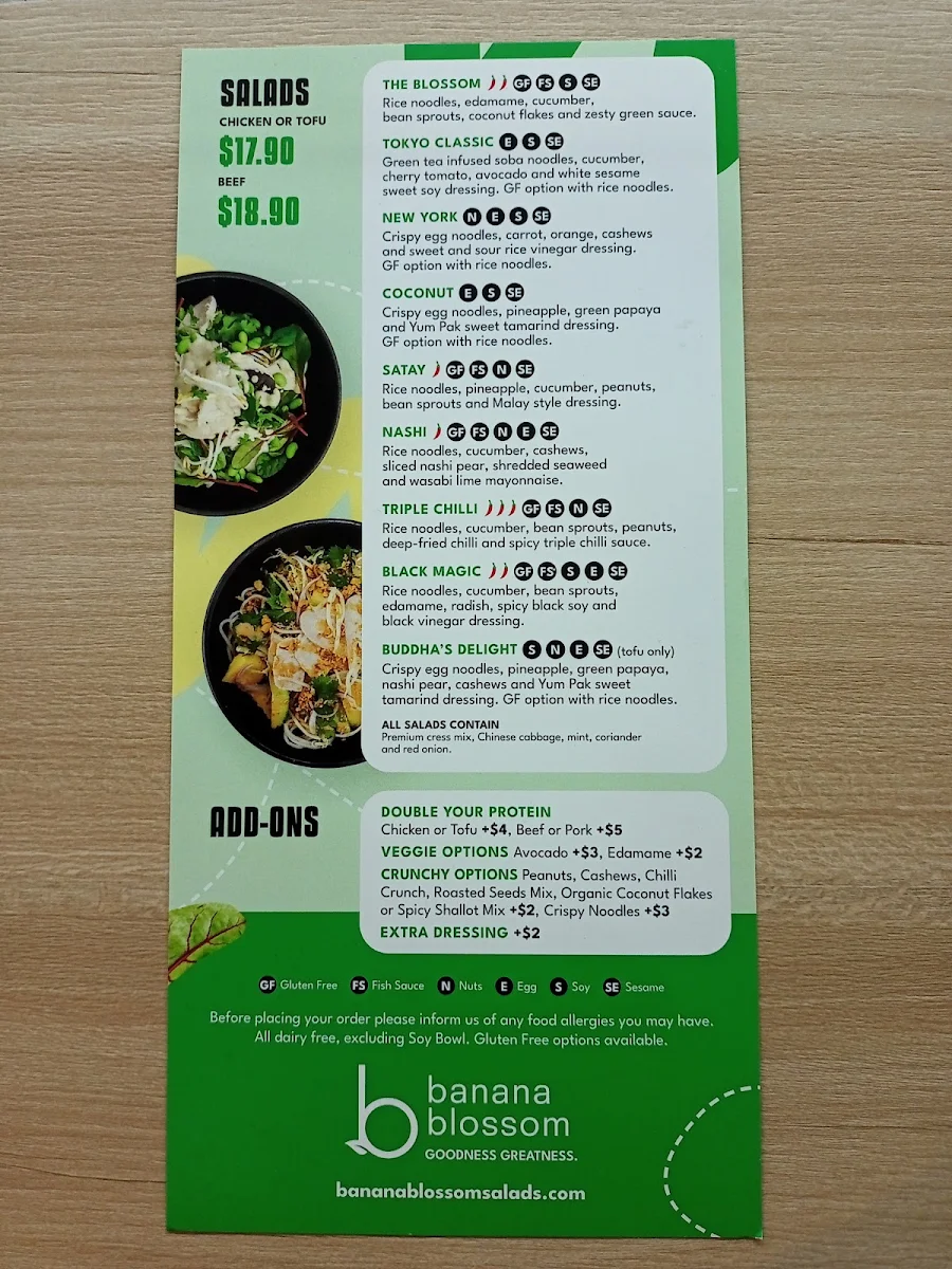 Menu, Banana Blossom Neutral Bay