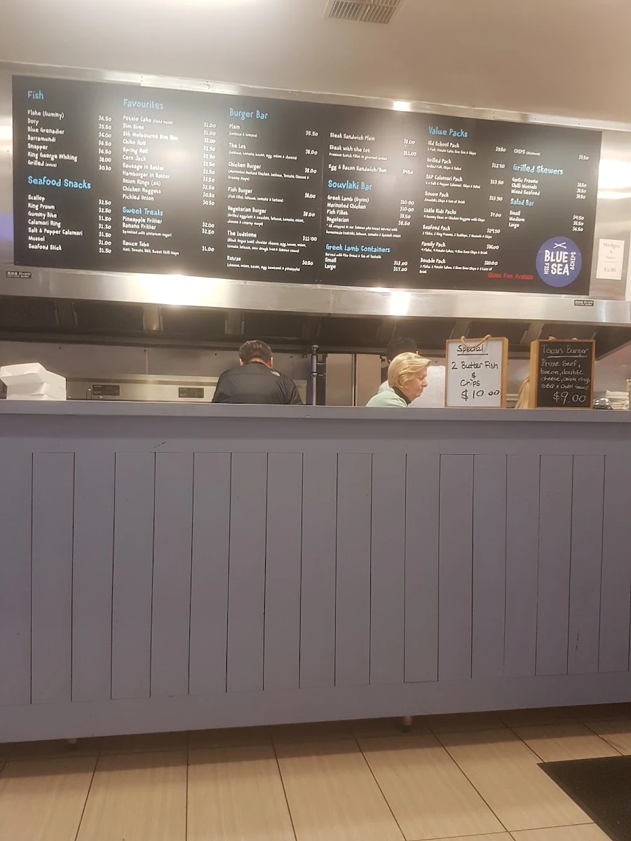 Menu, Blue Sea Fish & Chips