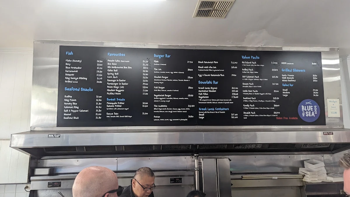 Menu, Blue Sea Fish & Chips