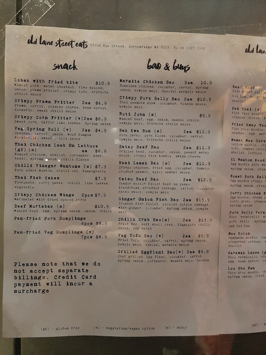 Menu, Hawker's Cuisine