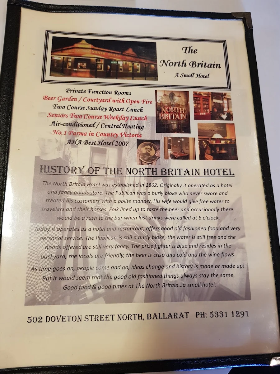 Menu, North Britain Hotel