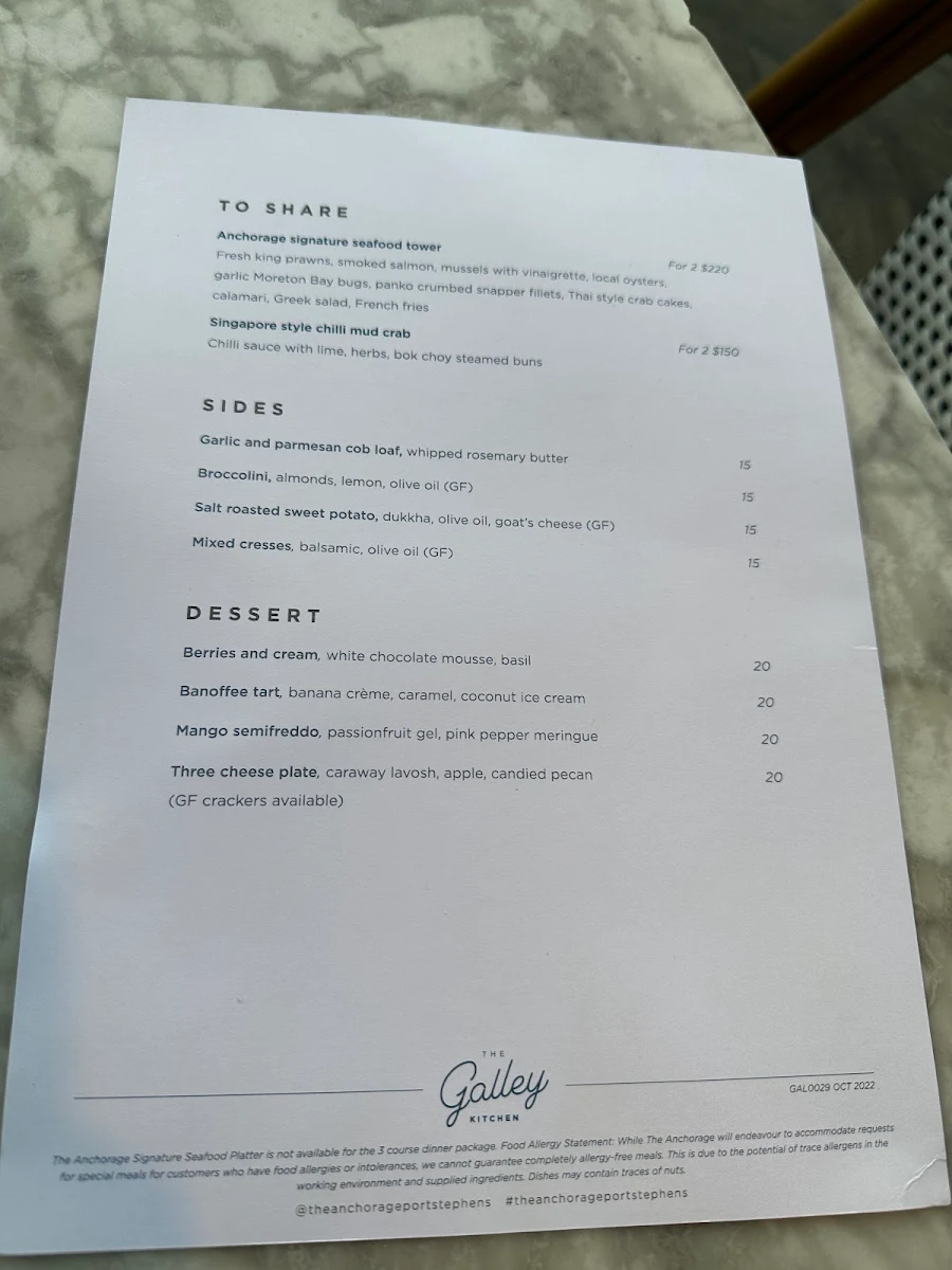 Menu, The Galley Kitchen