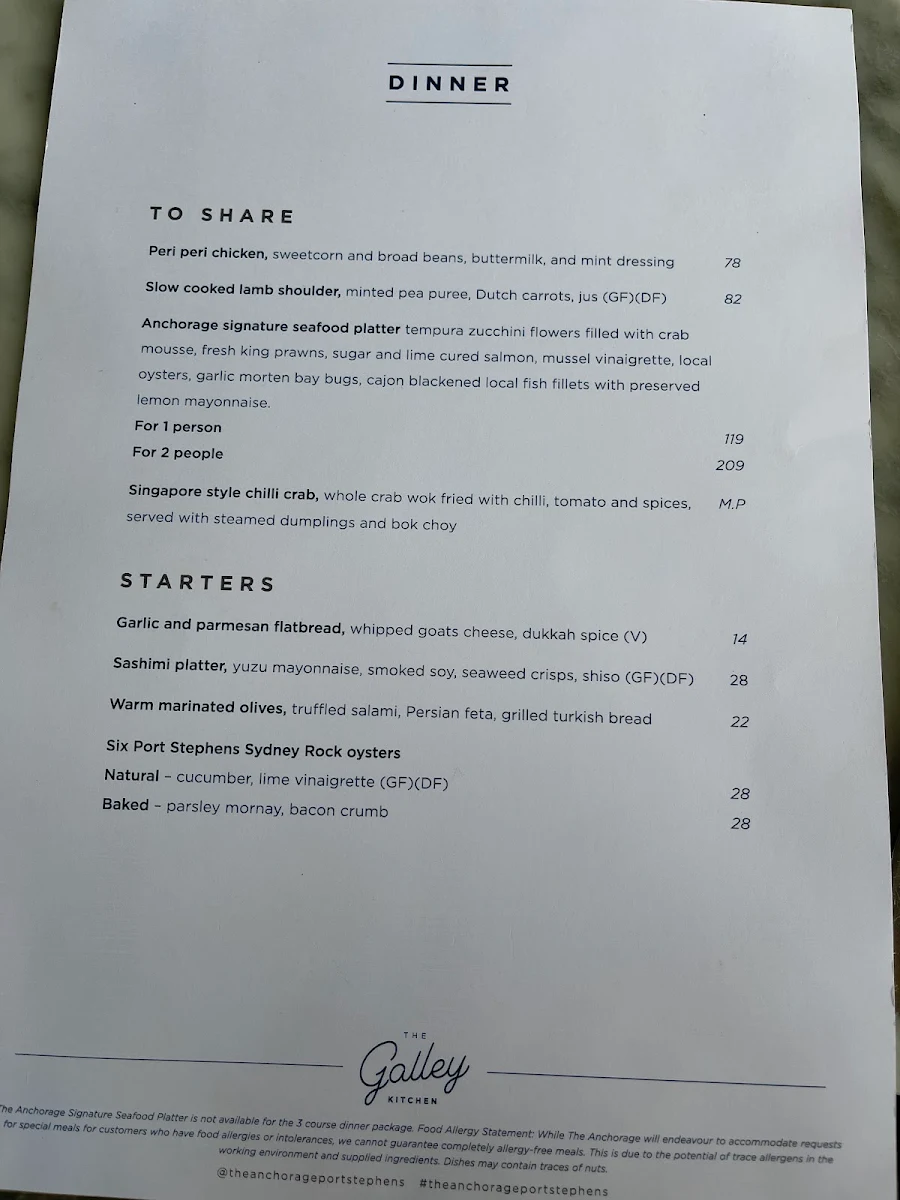 Menu, The Galley Kitchen