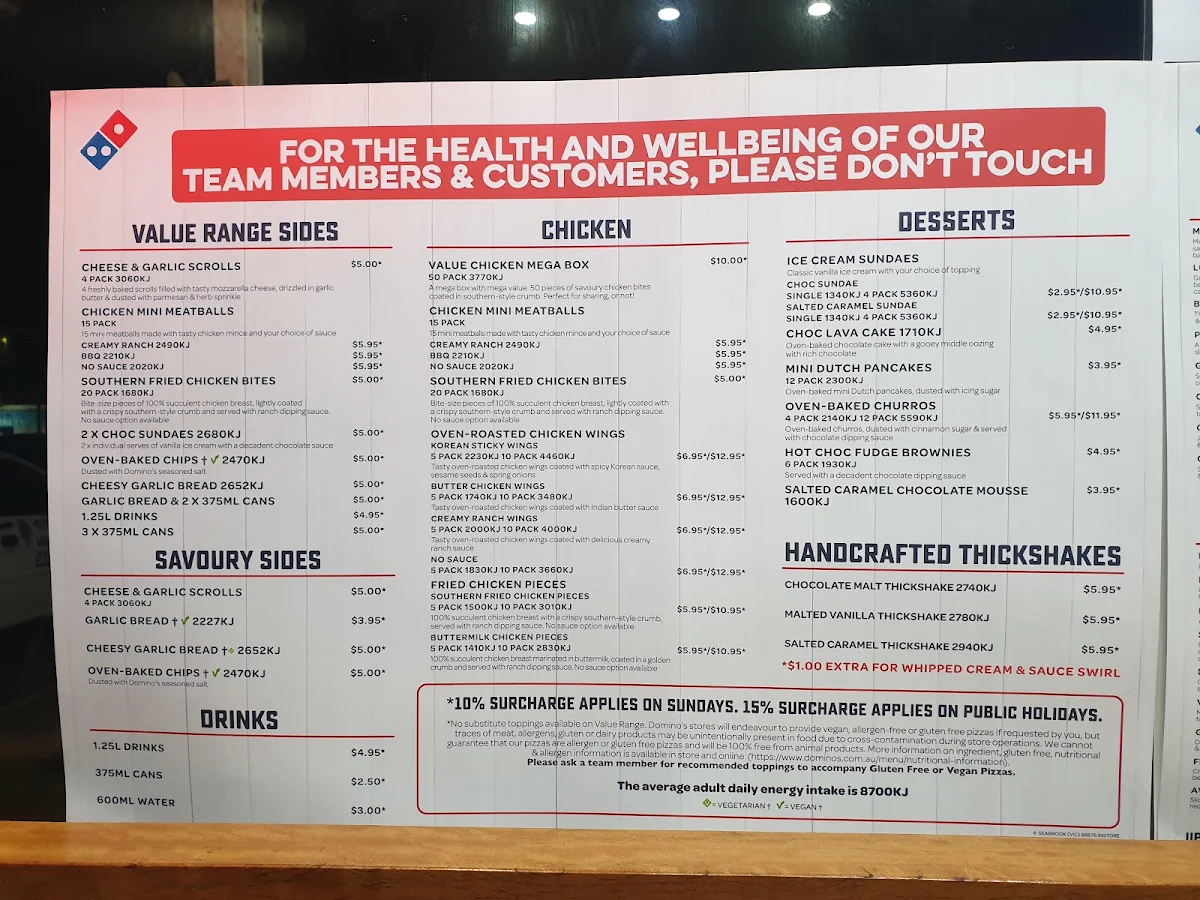 Menu, Domino's Pizza Seabrook On Point Cook Road