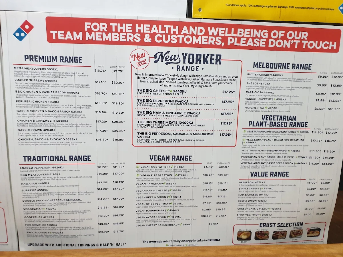 Menu, Domino's Pizza Seabrook On Point Cook Road