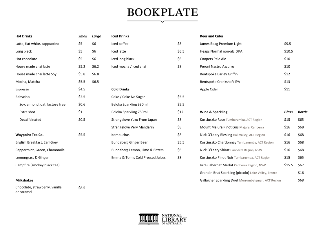 Menu, Bookplate