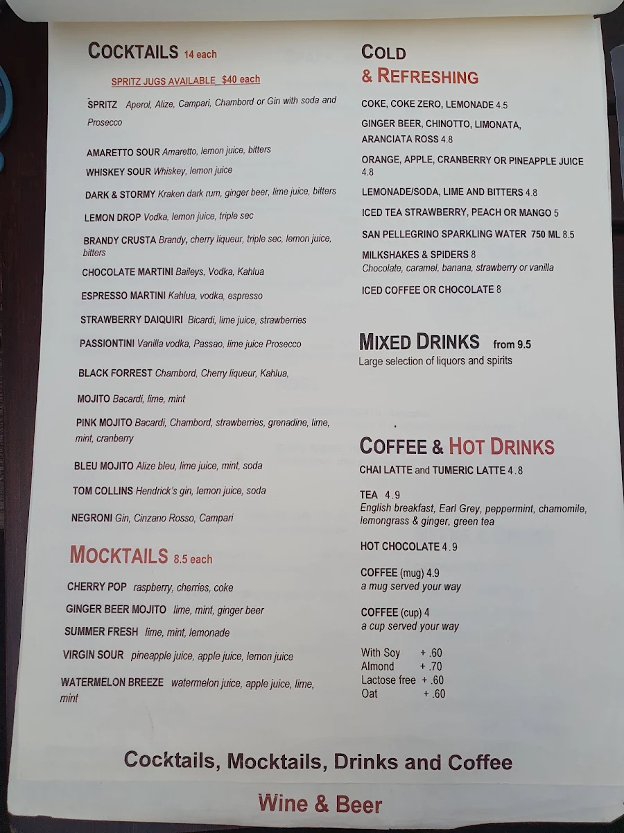 Menu, The Boathouse