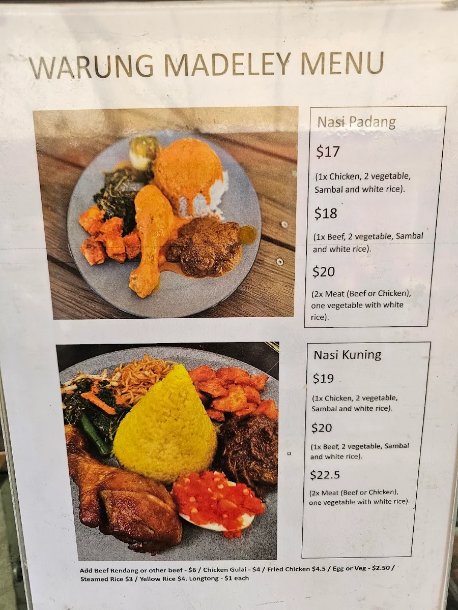 Menu, Warung Madeley