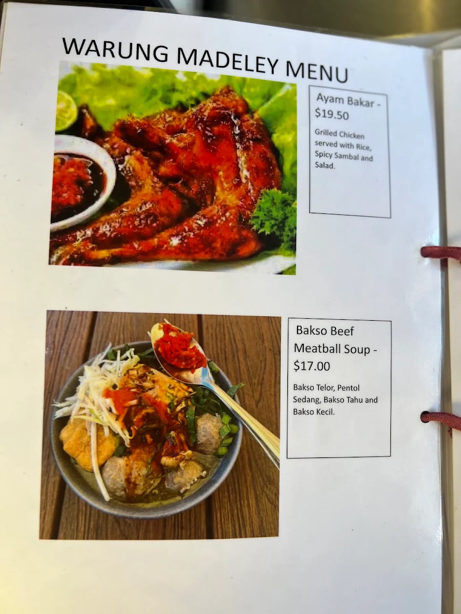 Menu, Warung Madeley