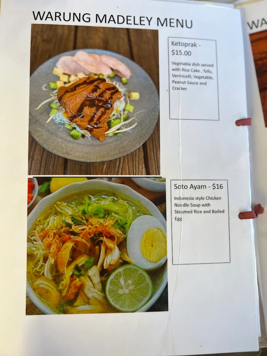 Menu, Warung Madeley