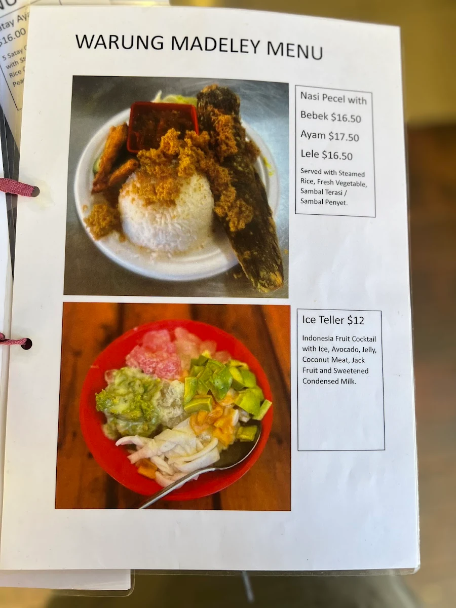 Menu, Warung Madeley