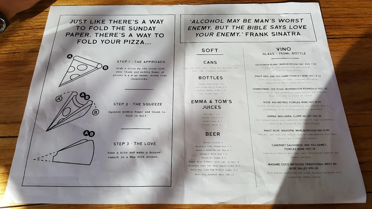 Menu, Shawcross Pizza Joint