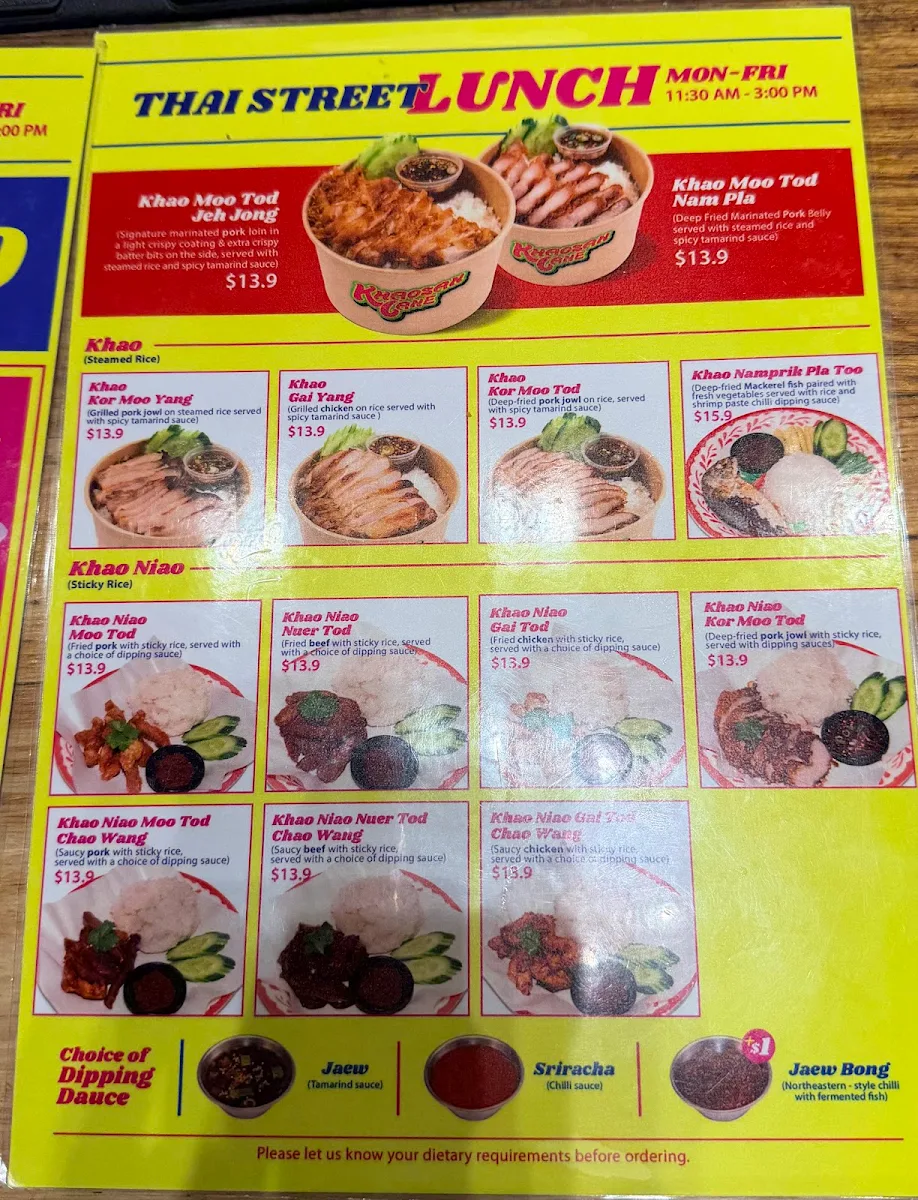 Menu, Khaosan Lane