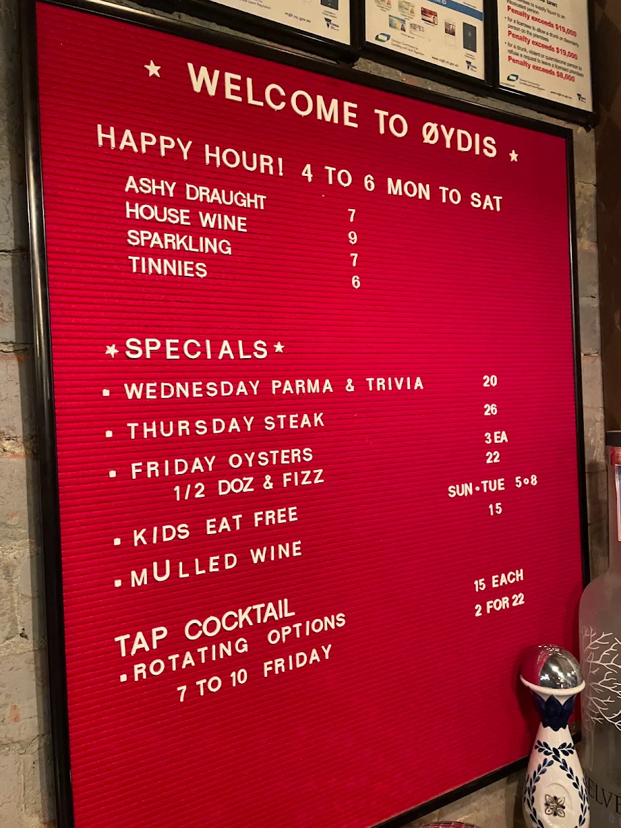 Menu, Oydis Bar & Dine | Ashburton