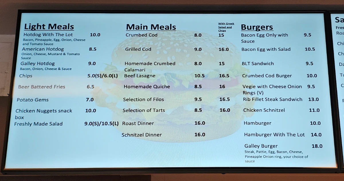 Menu, The Galley Cafe
