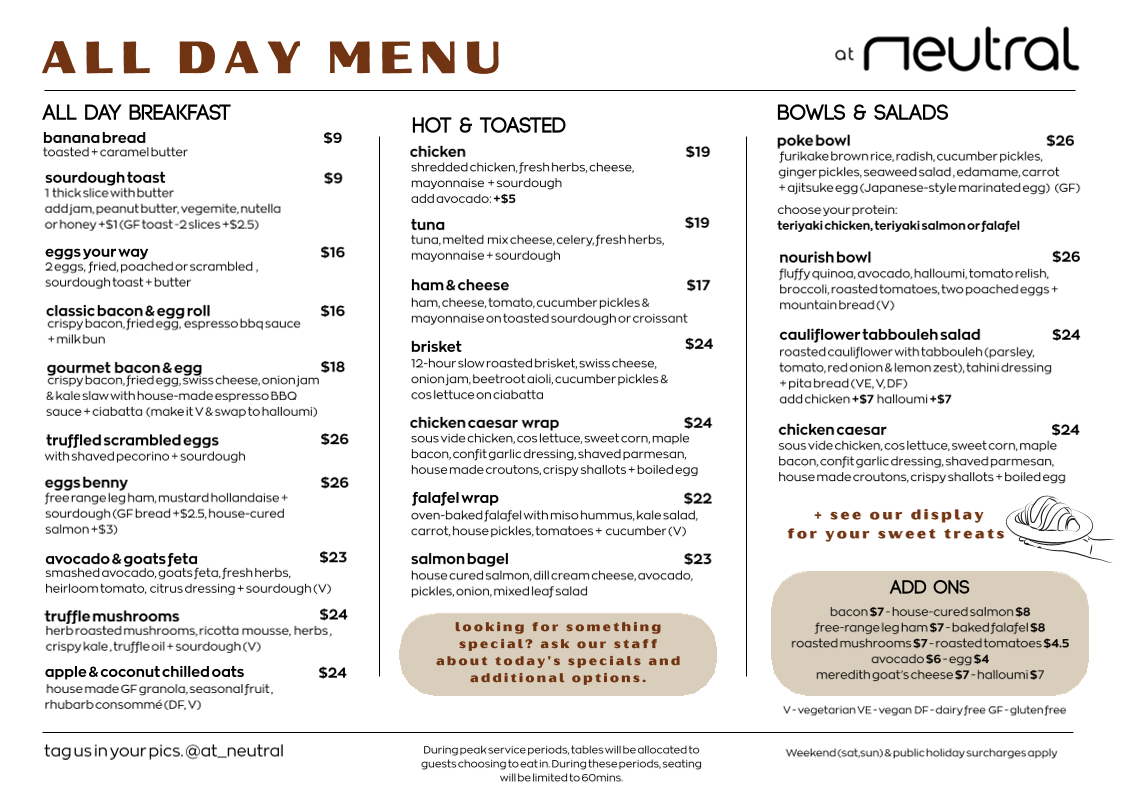 Menu, At Neutral