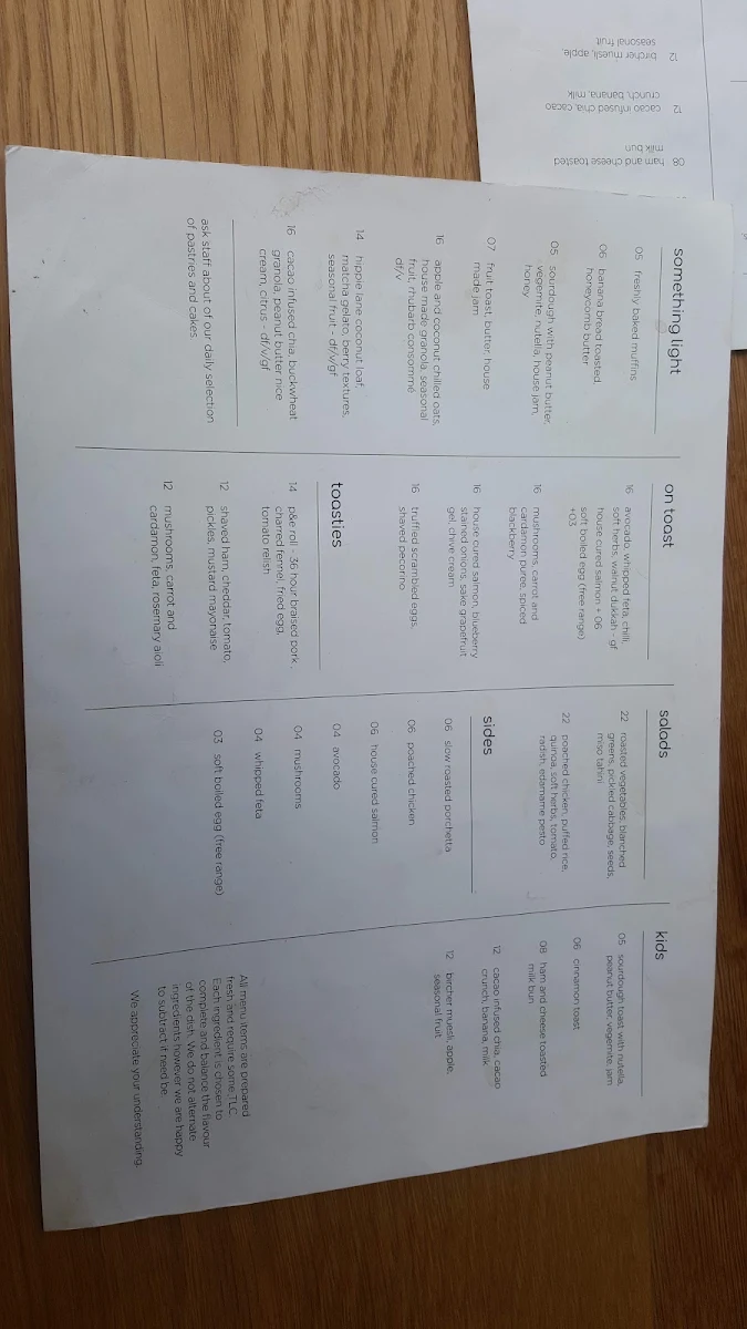 Menu, At Neutral