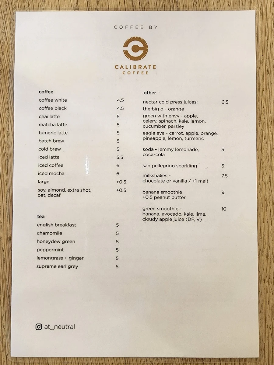 Menu, At Neutral