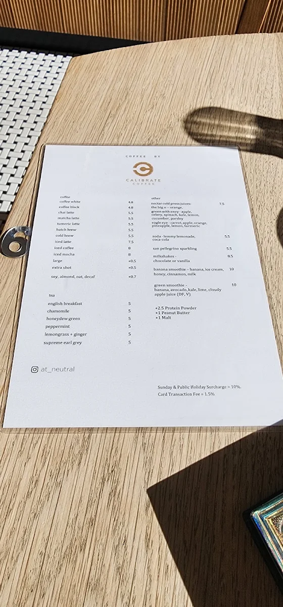 Menu, At Neutral