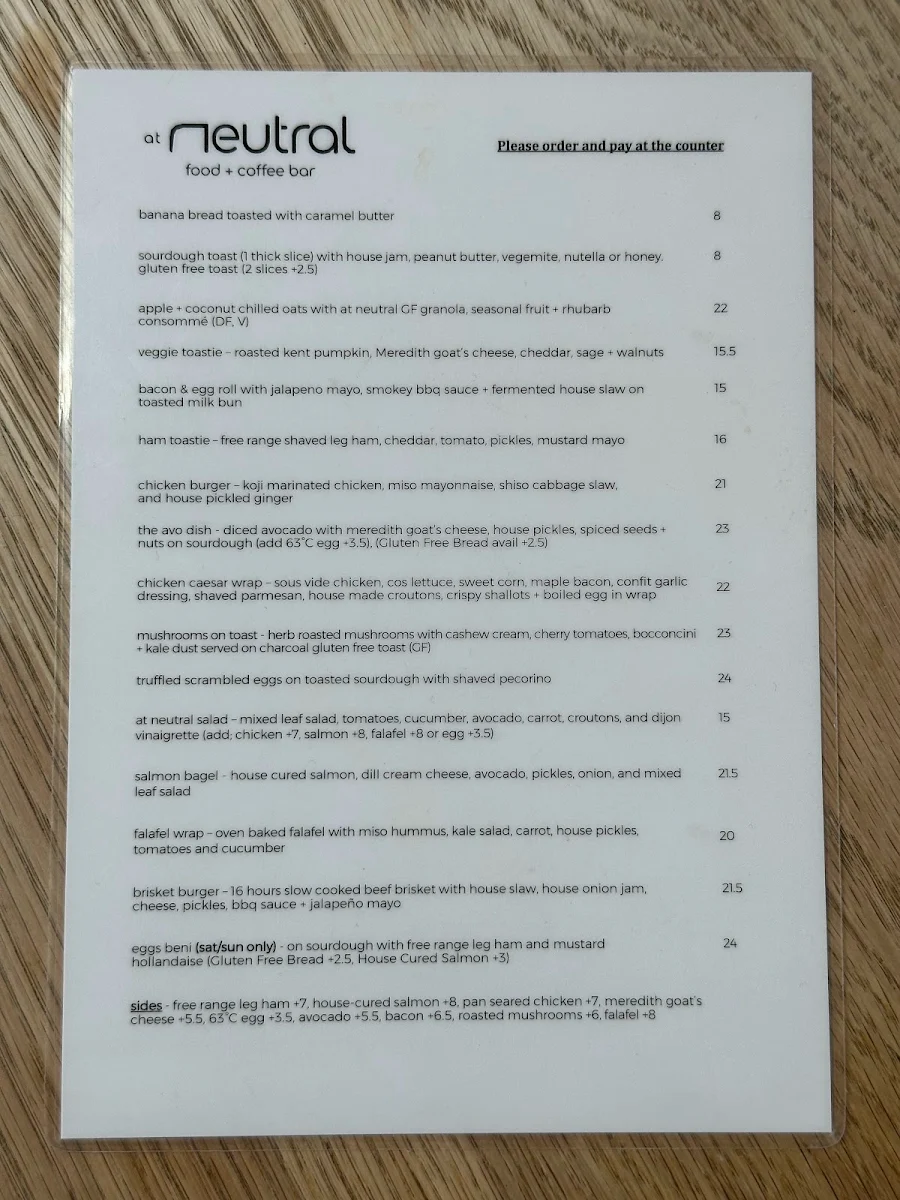 Menu, At Neutral