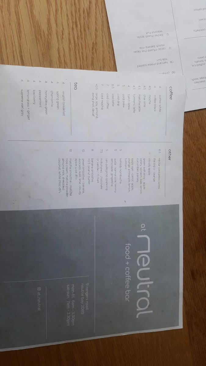 Menu, At Neutral