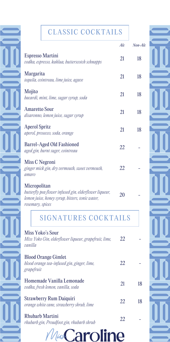 Menu, Miss Caroline