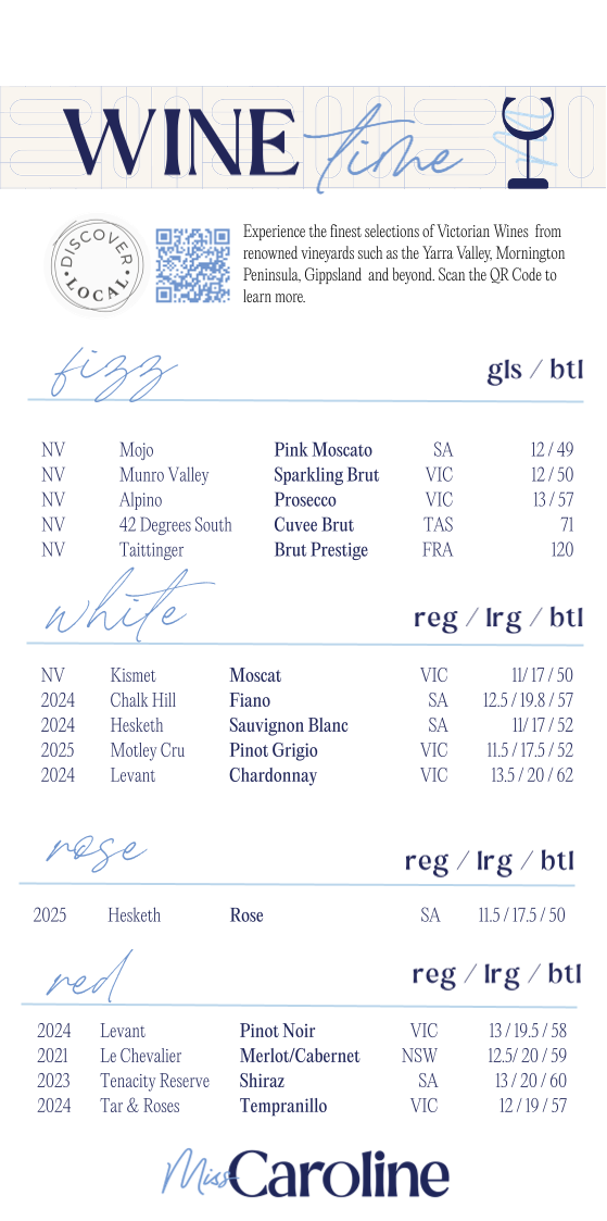 Menu, Miss Caroline