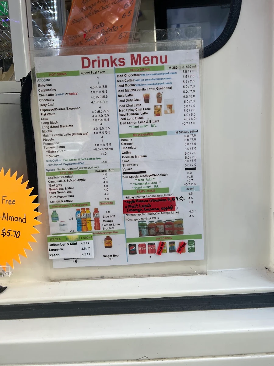 Menu, Via Retro cafe