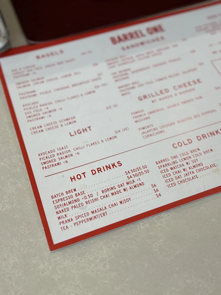 Menu, Barrel One Coffee Roasters Potts Point