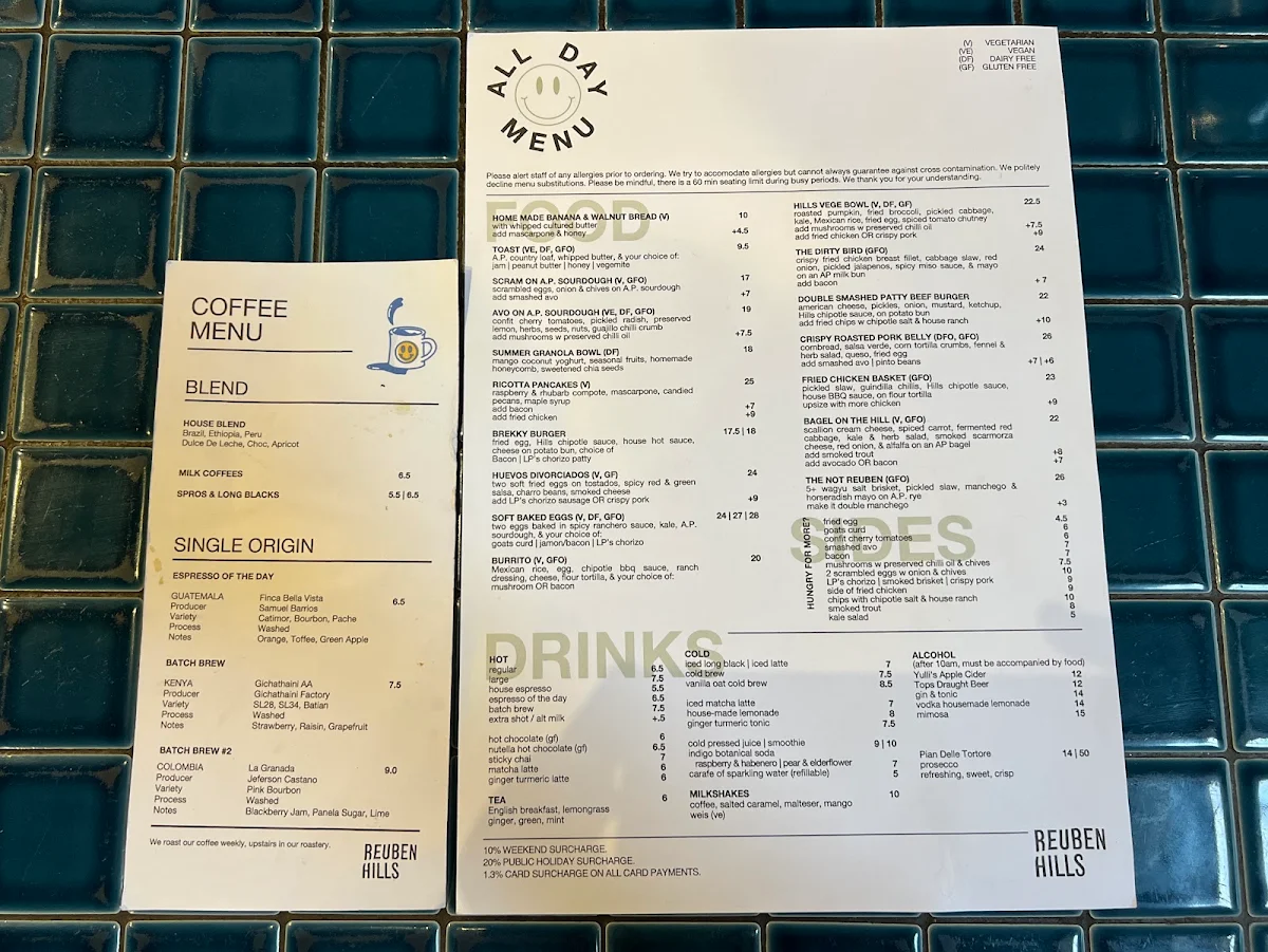Menu, Reuben Hills