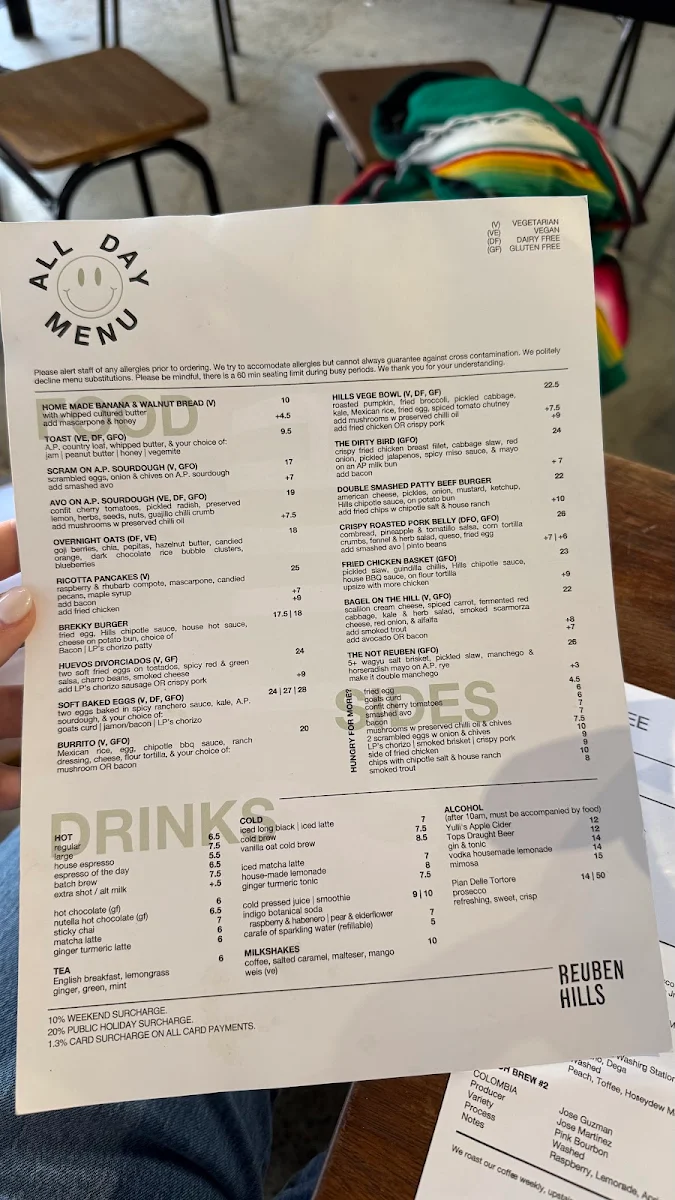 Menu, Reuben Hills