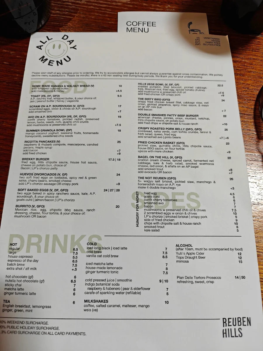 Menu, Reuben Hills