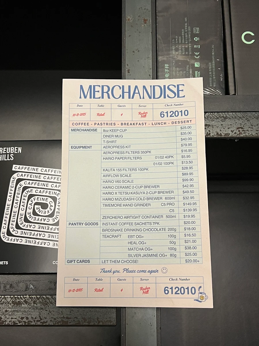 Menu, Reuben Hills