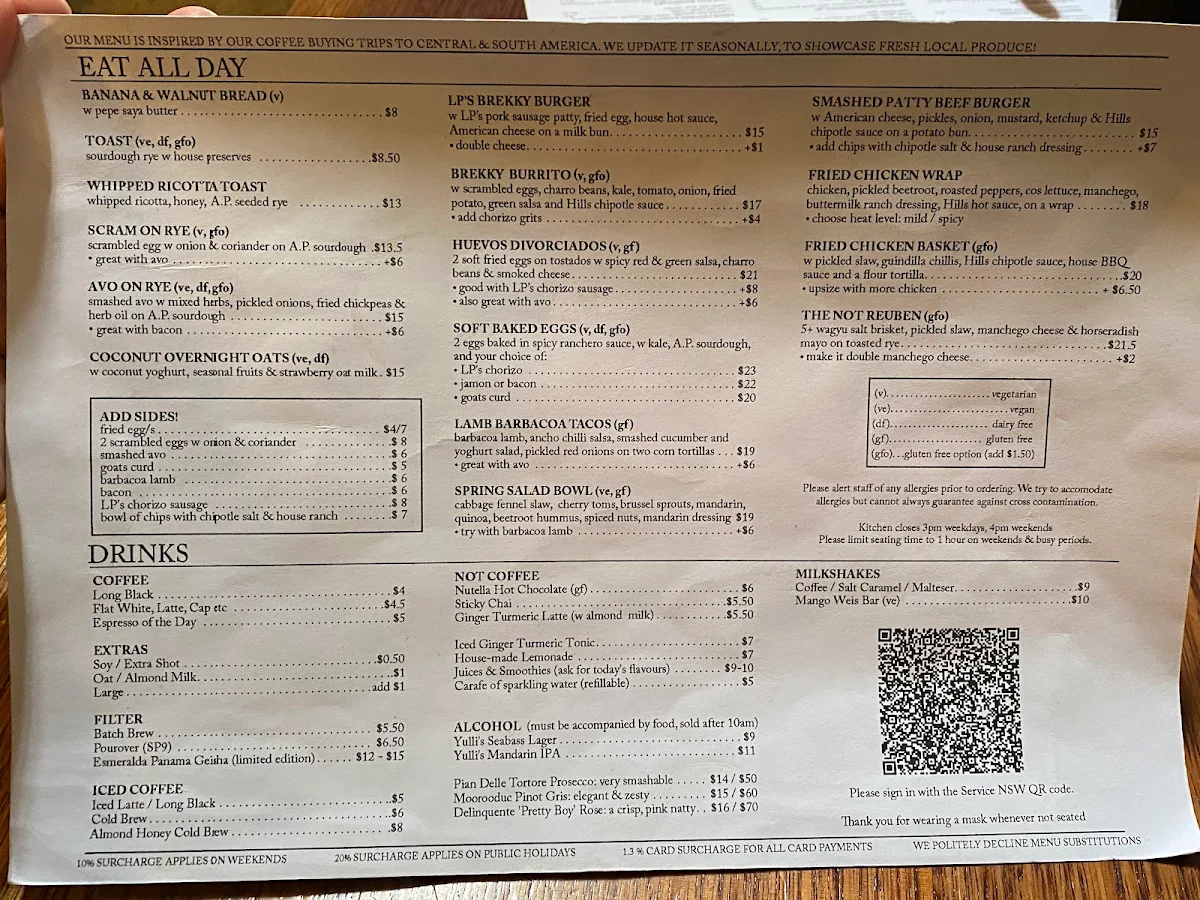 Menu, Reuben Hills