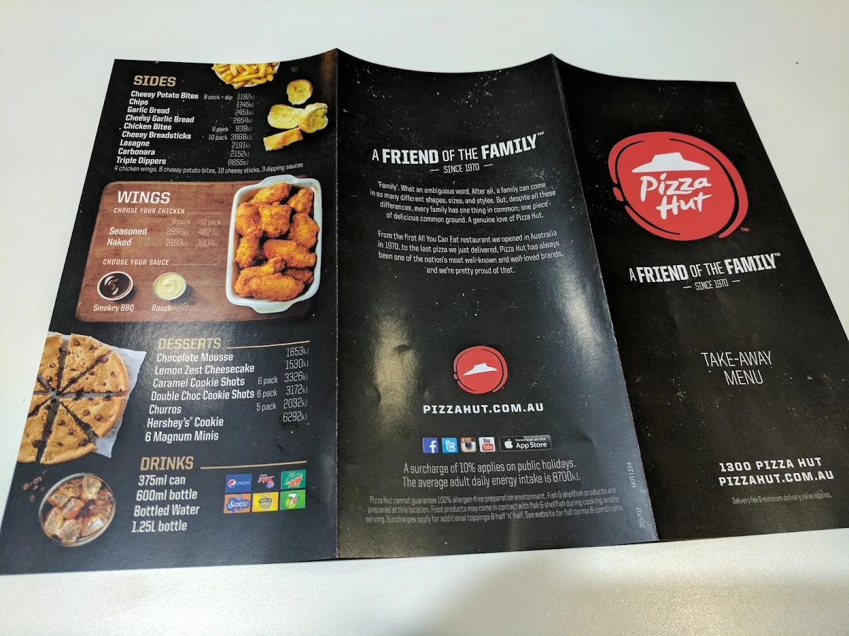 Menu, Pizza Hut Bentleigh East