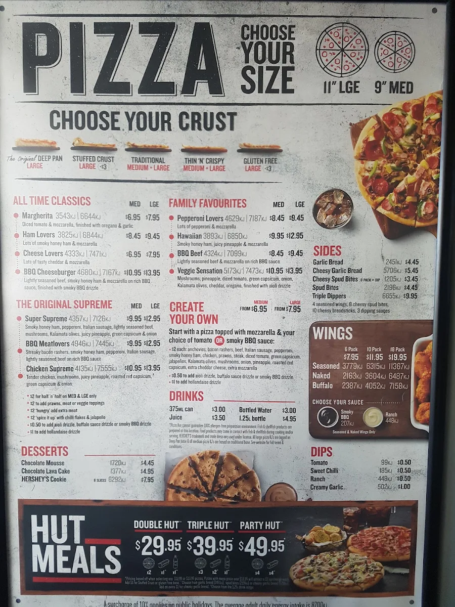 Menu, Pizza Hut Bentleigh East