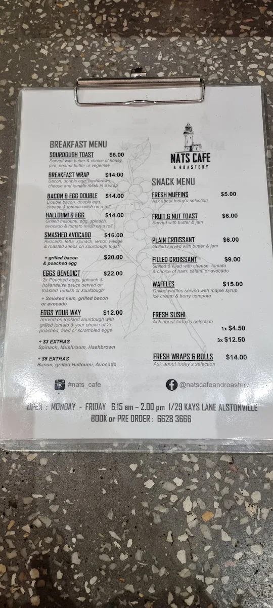 Menu, Nat’s Coffee