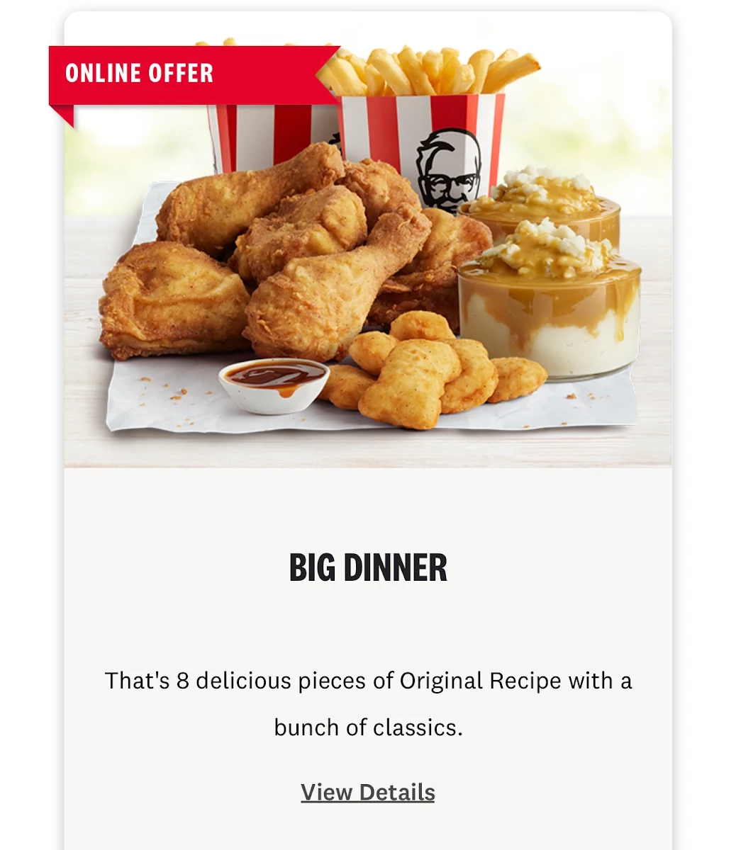 Menu, KFC Unanderra