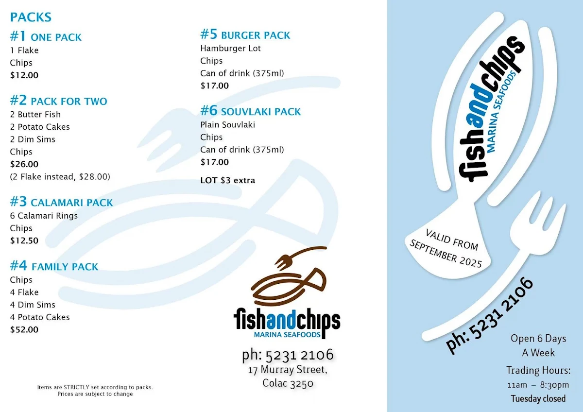 Menu, Marina Seafood