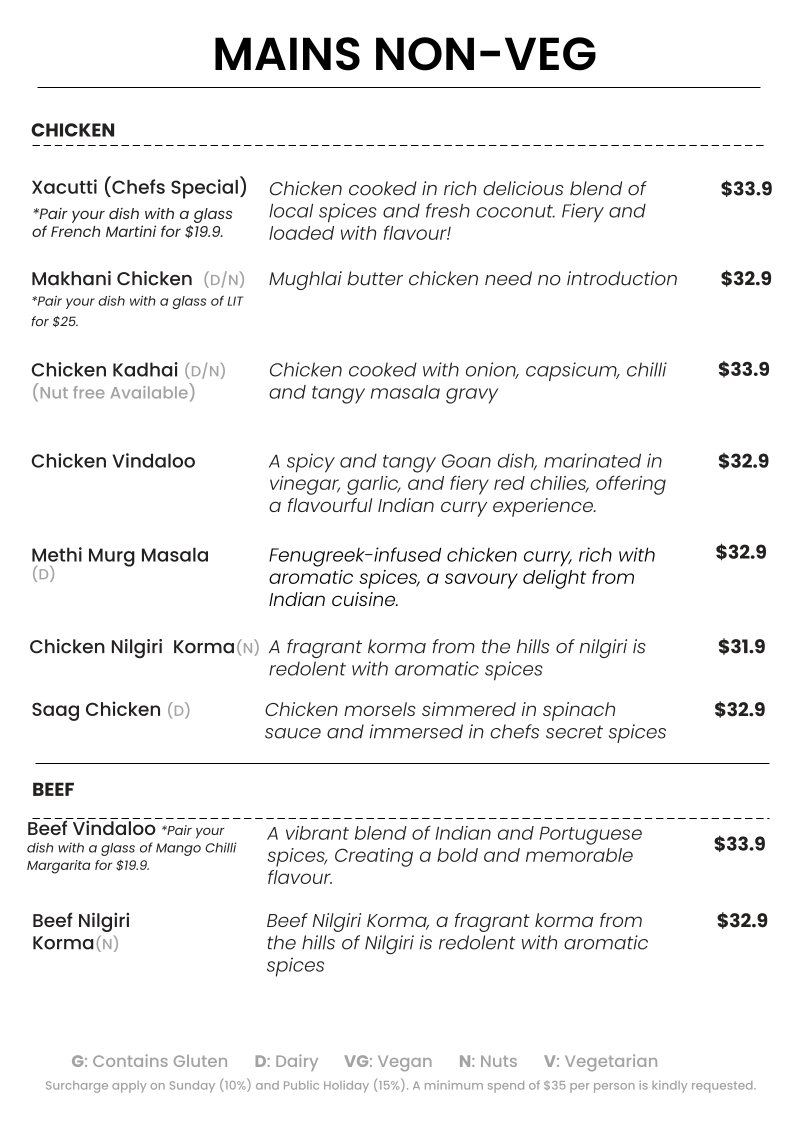 Menu, Spiced @ Barangaroo