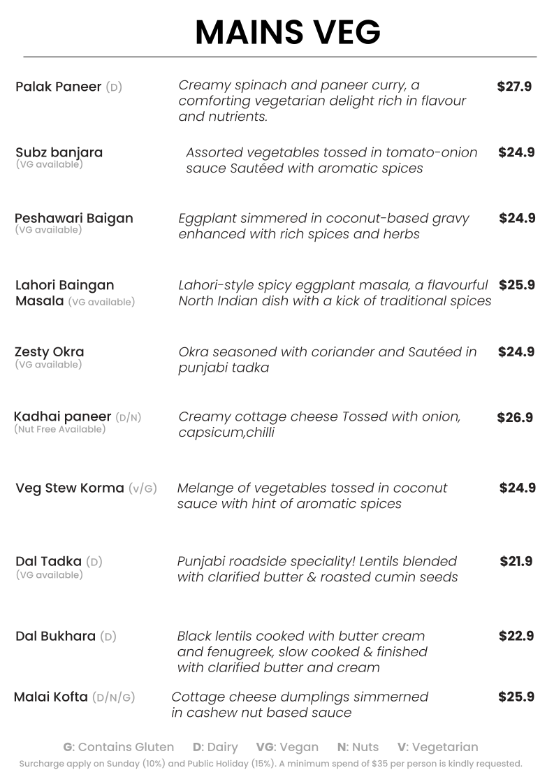 Menu, Spiced @ Barangaroo