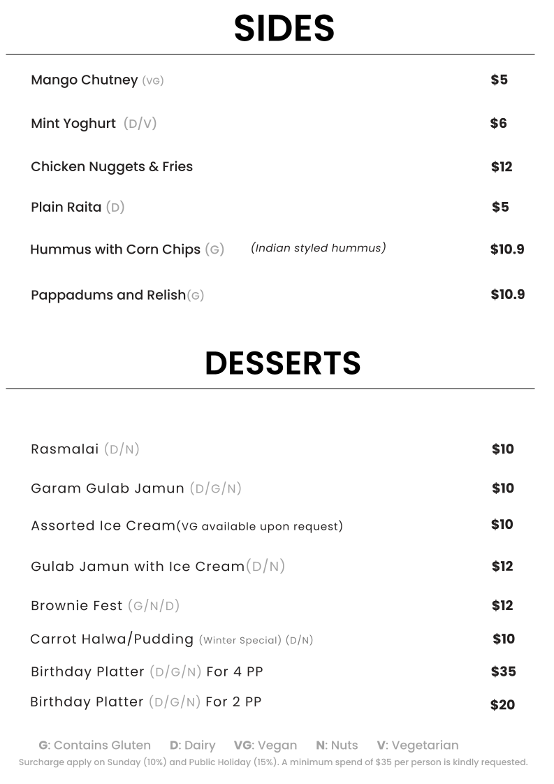 Menu, Spiced @ Barangaroo